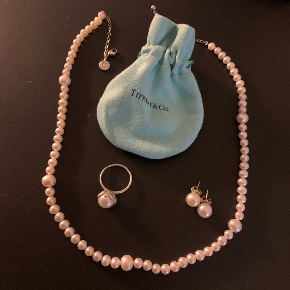 Tiffany & Co Pearl Necklace, Earrings and Ring
